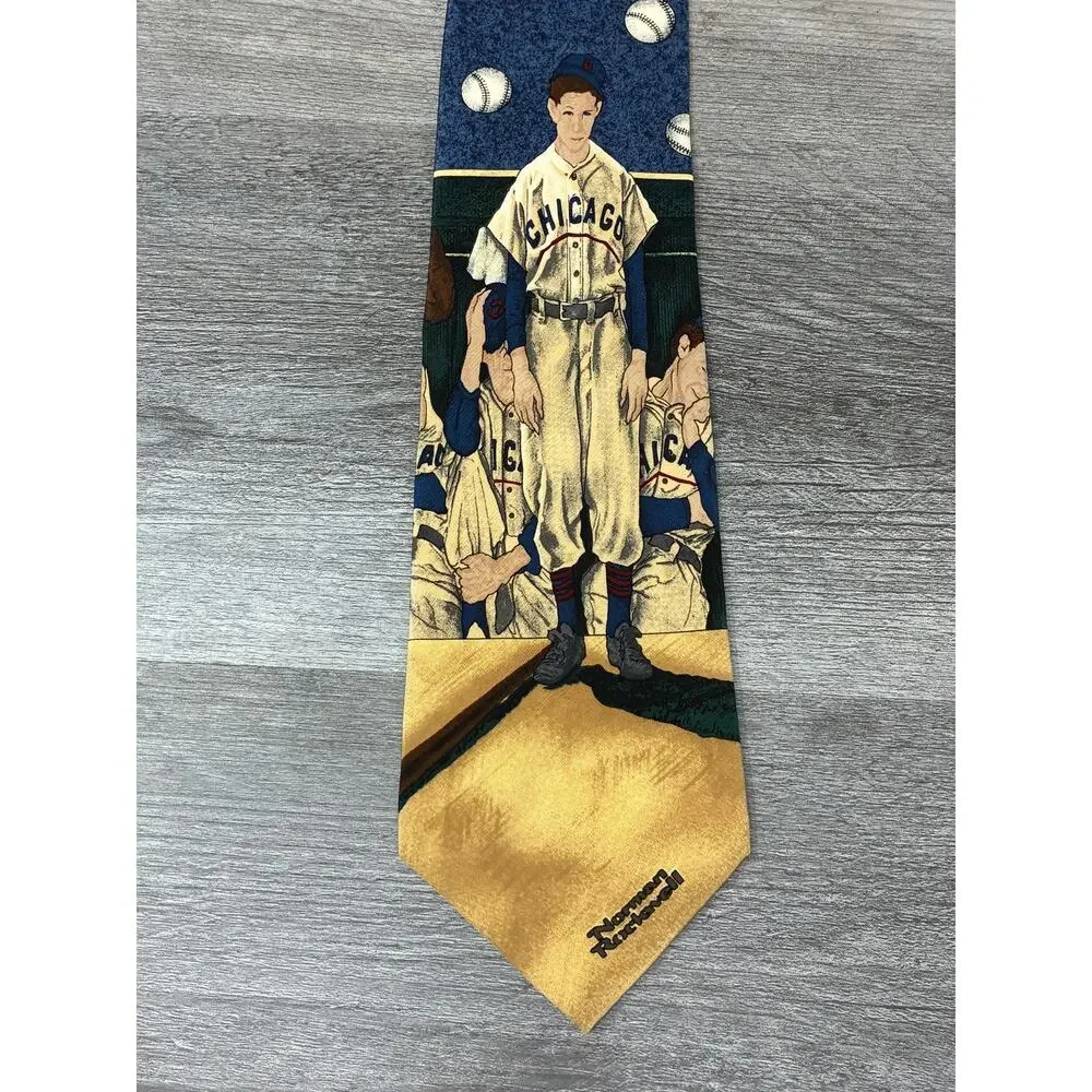 Norman Rockwell 1995 Silk Tie Baseball Saturday Evening Post Vintage 4